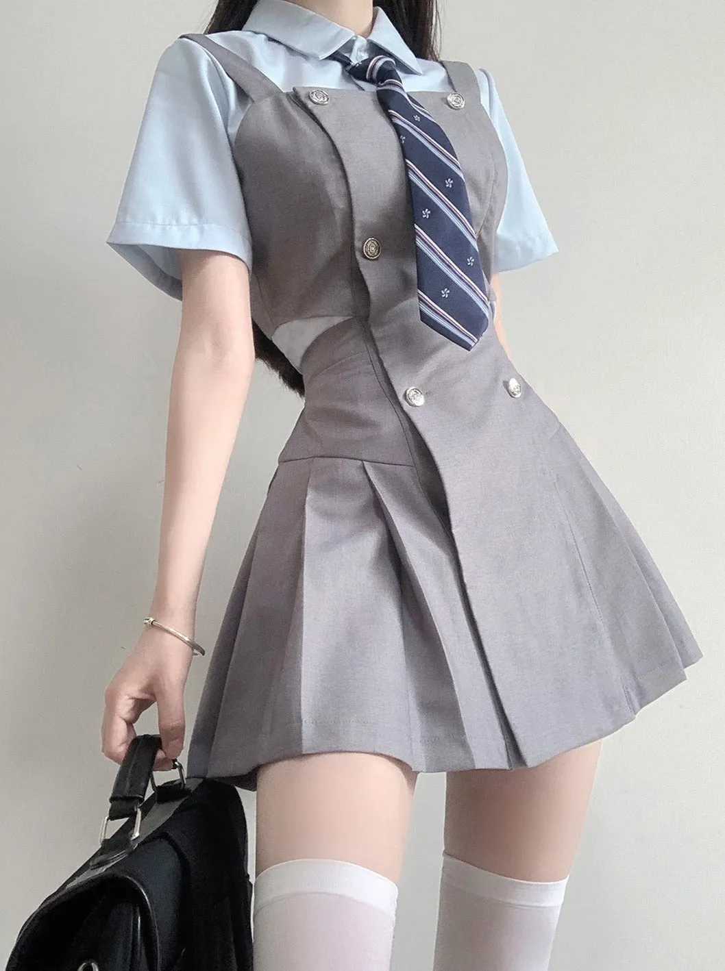 Skirt Slit Waist College Design Suspender