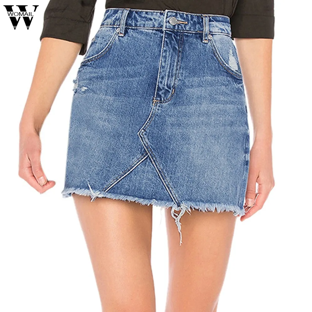 Summer women's denim skirt midi front triangle personality high waist pencil skirts