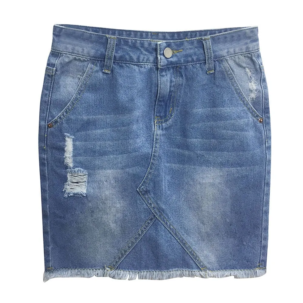 Summer women's denim skirt midi front triangle personality high waist pencil skirts