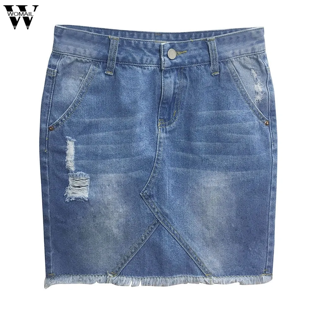 Summer women's denim skirt midi front triangle personality high waist pencil skirts