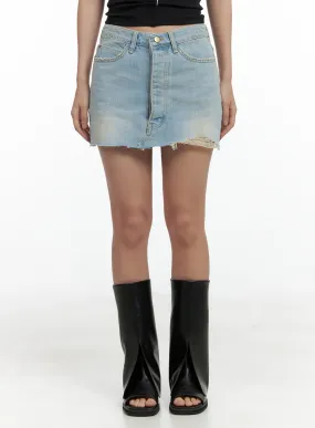 Washed Distressed Denim Mini Skirt CL417